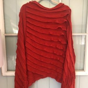 Tiered Ruffled Sweater Knit Poncho Wrap Shawl